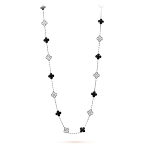 Bloom Long Necklace - Silver Black & Rhinestones