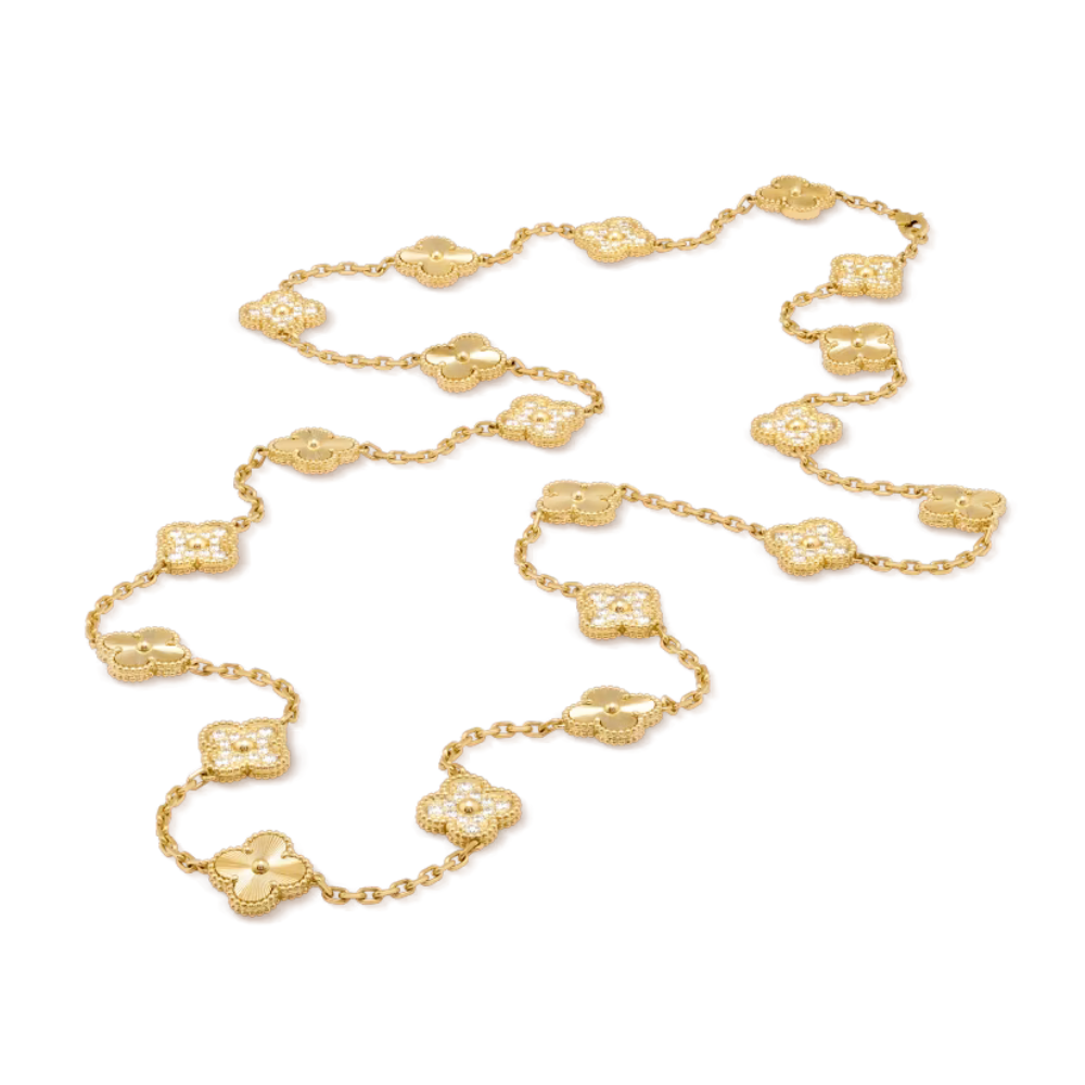 Bloom Long Necklace - Golden & Rhinestones