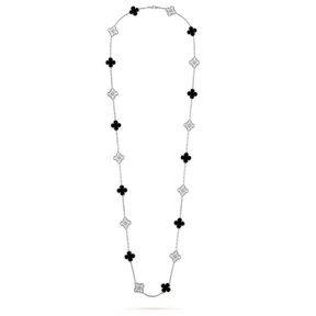 Bloom Long Necklace - Silver Black & Rhinestones